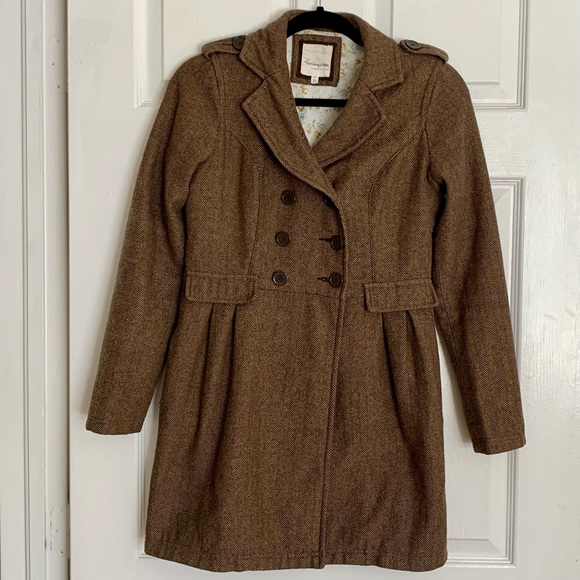 HERITAGE 1981 Tweed Coat Jacket Double Breasted Brown Size S. - Picture 8 of 14